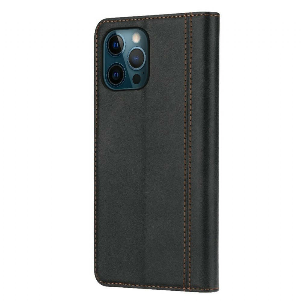 Flipové Pouzdro Na iPhone 13 Pro Přední Držák Karty S Koženým Efektem A Popruh