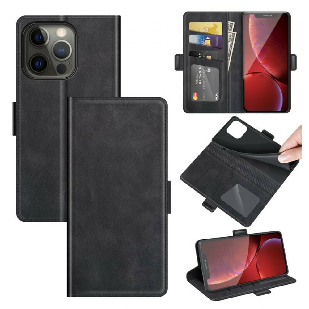 Kožené Pouzdro Na iPhone 13 Pro Dvojité Zapínání