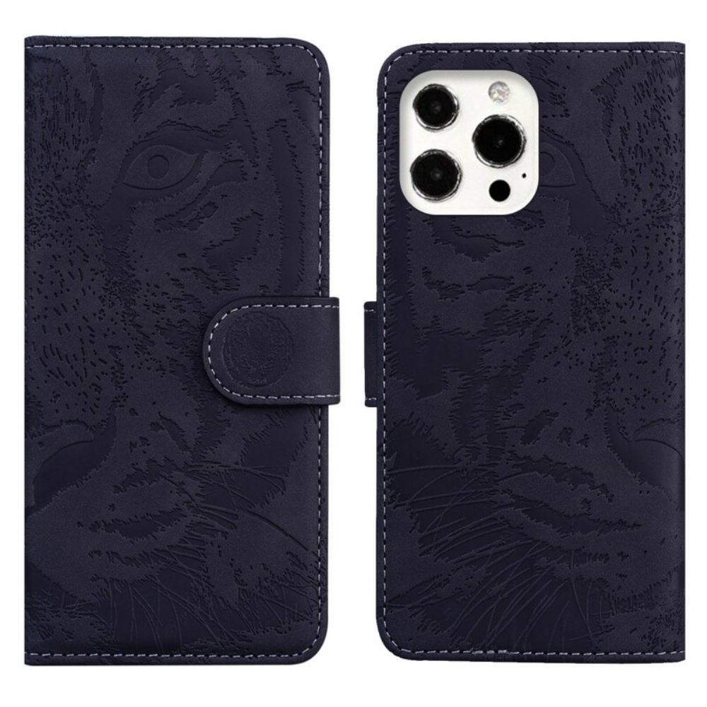 Kožené Pouzdro Na iPhone 13 Pro Tiger Face Print
