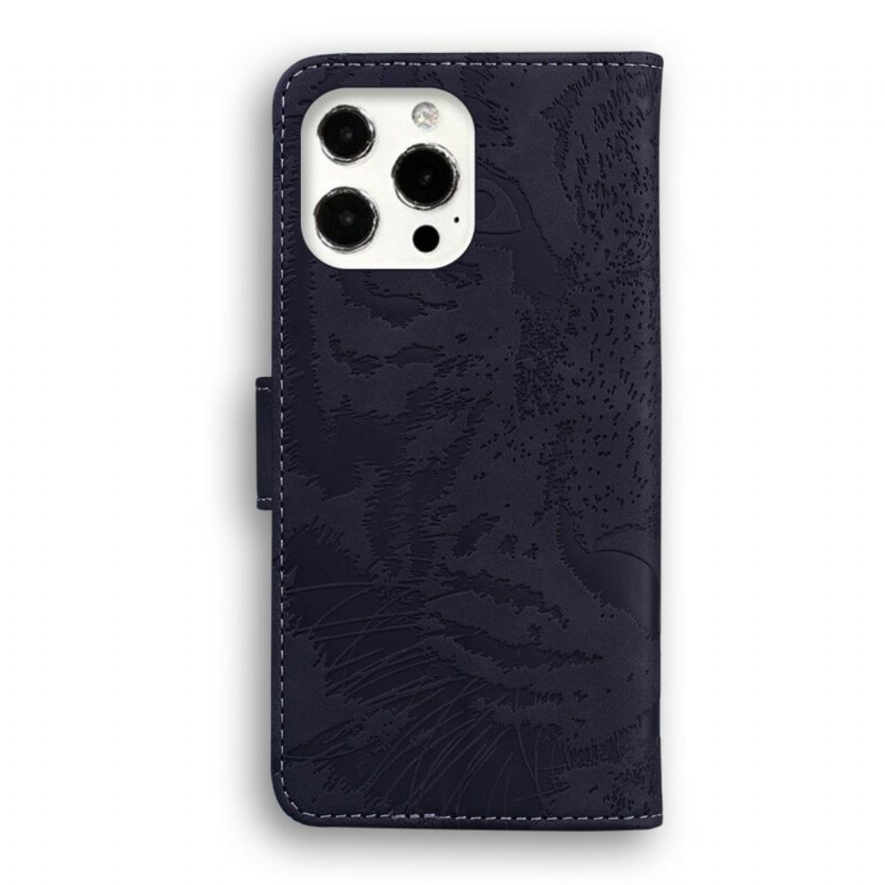 Kožené Pouzdro Na iPhone 13 Pro Tiger Face Print