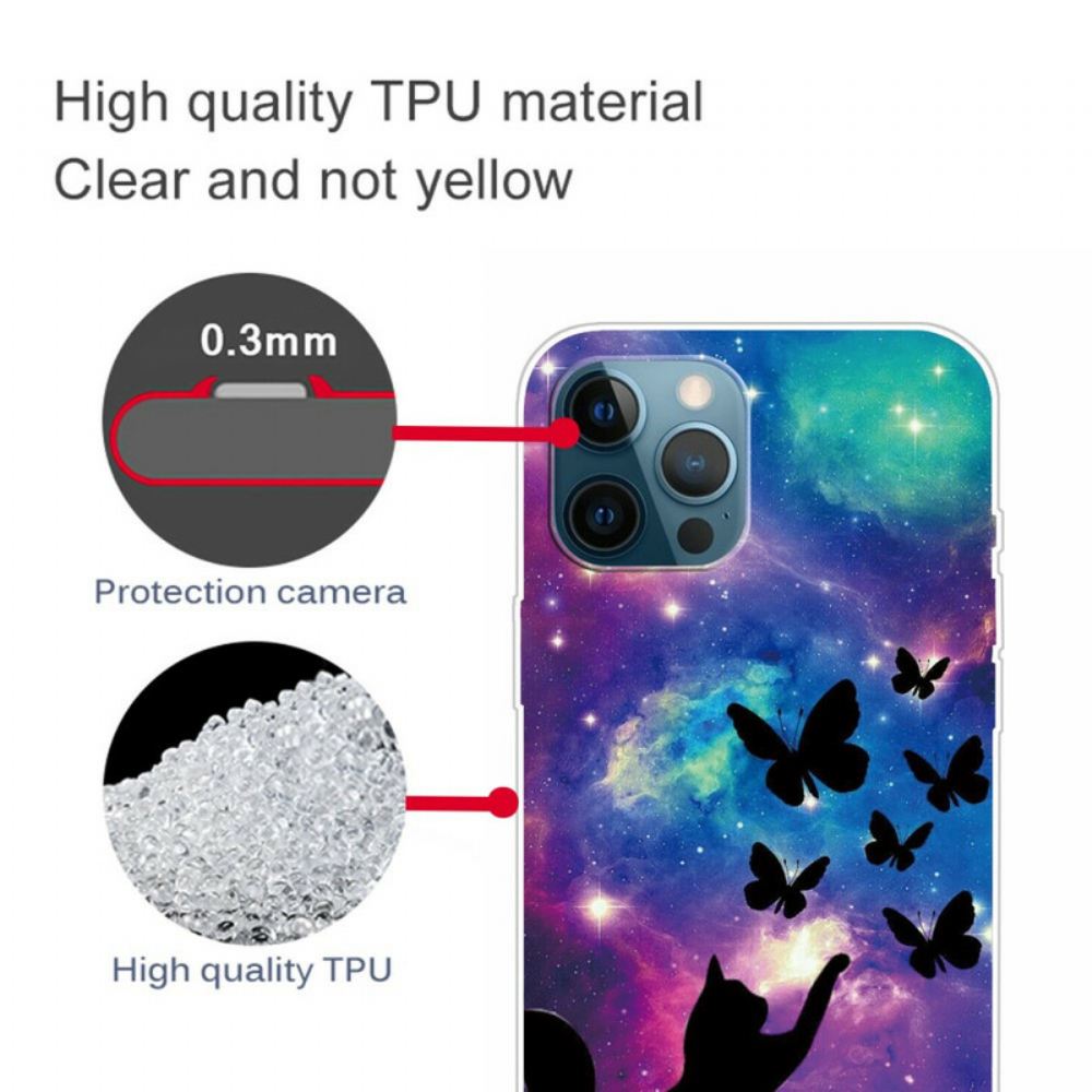 Kryt Na iPhone 13 Pro Kočka A Motýli Ve Vesmíru