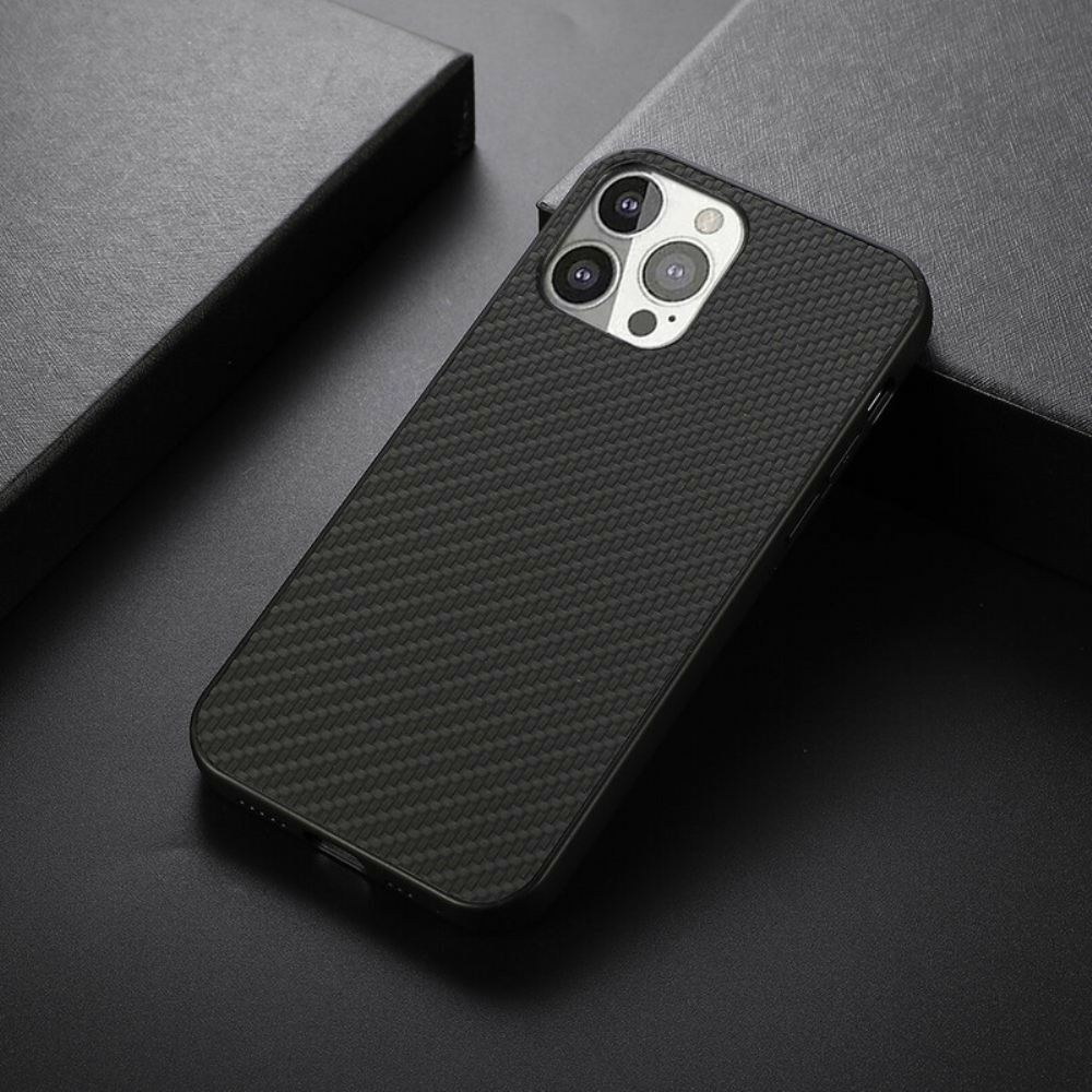 Kryt Na iPhone 13 Pro Textura Uhlíkových Vláken S Efektem Kůže