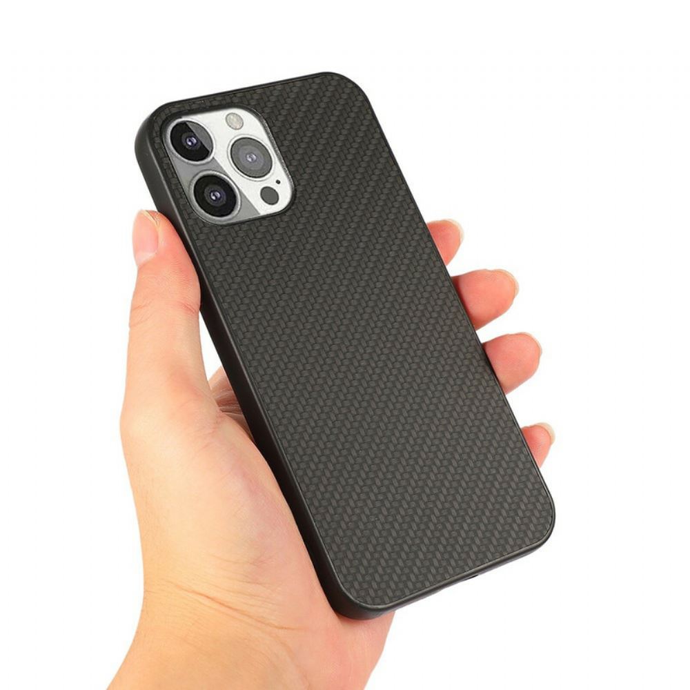 Kryt Na iPhone 13 Pro Textura Uhlíkových Vláken S Efektem Kůže