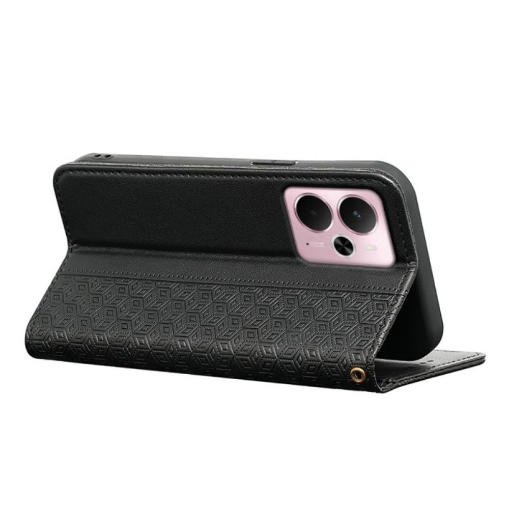 Kožené Pouzdro Folio Na Realme 14 5g Kostkovaný Okraj A Pásek