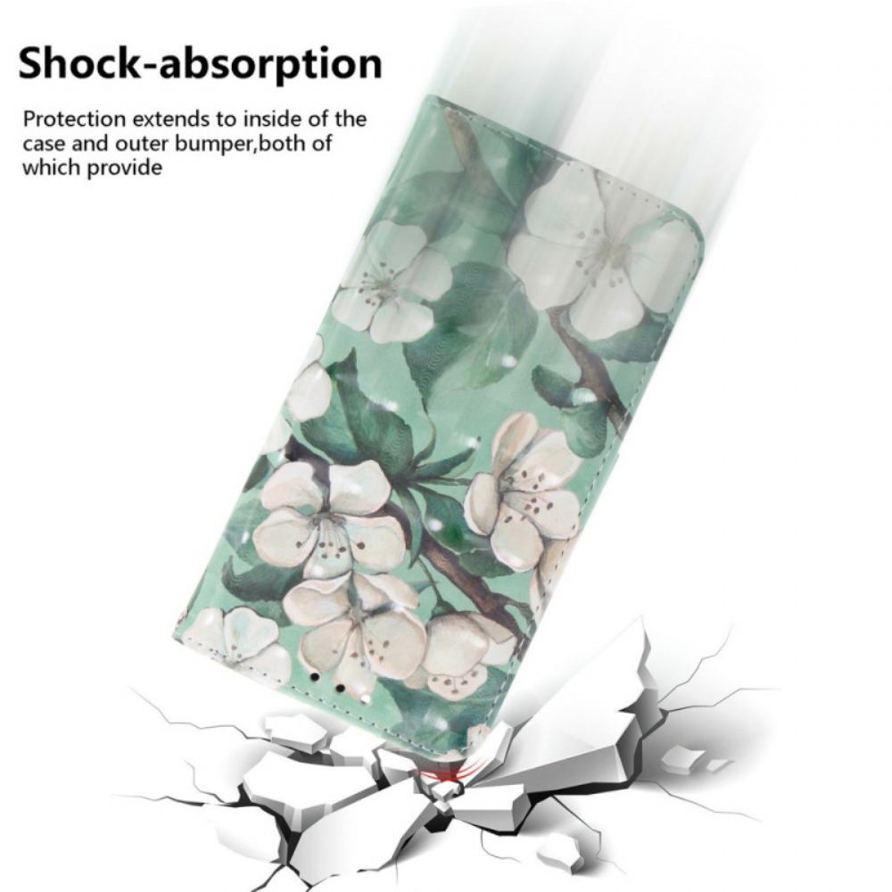 Kožený Kryt Na Realme 14 5g Bílé Květiny Se Šňůrkou