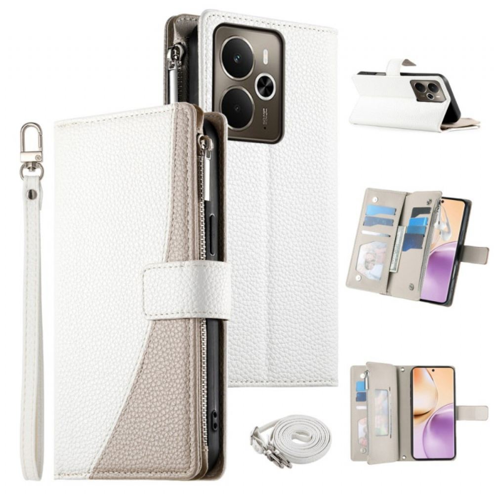 Kožený Kryt Na Realme 14 5g Dvoubarevná S Páskem