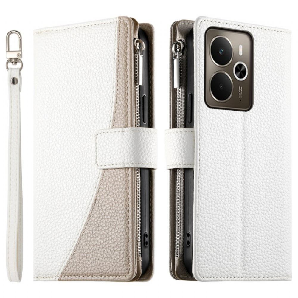 Kožený Kryt Na Realme 14 5g Dvoubarevná S Páskem