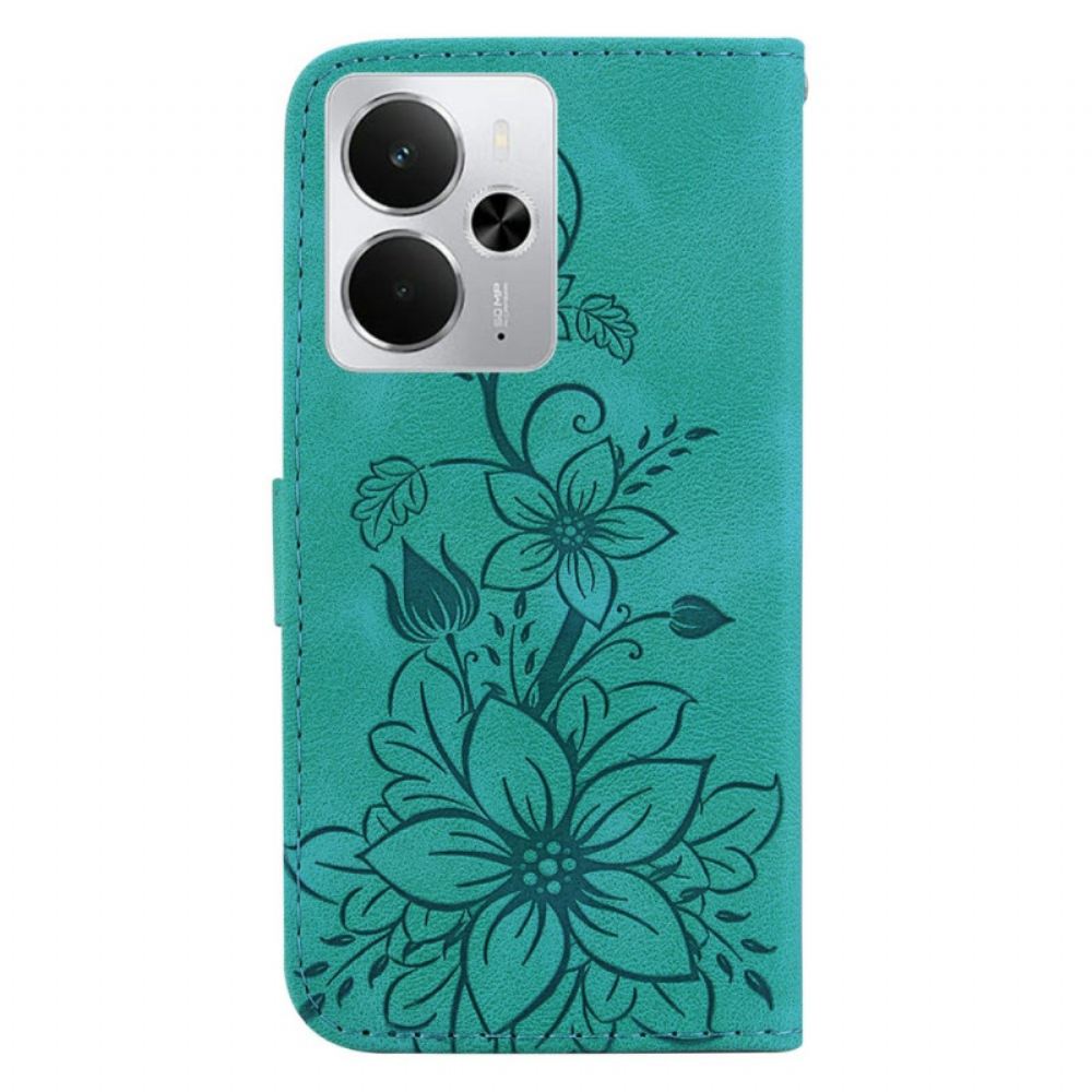 Kožený Kryt Na Realme 14 5g Květy Lilií