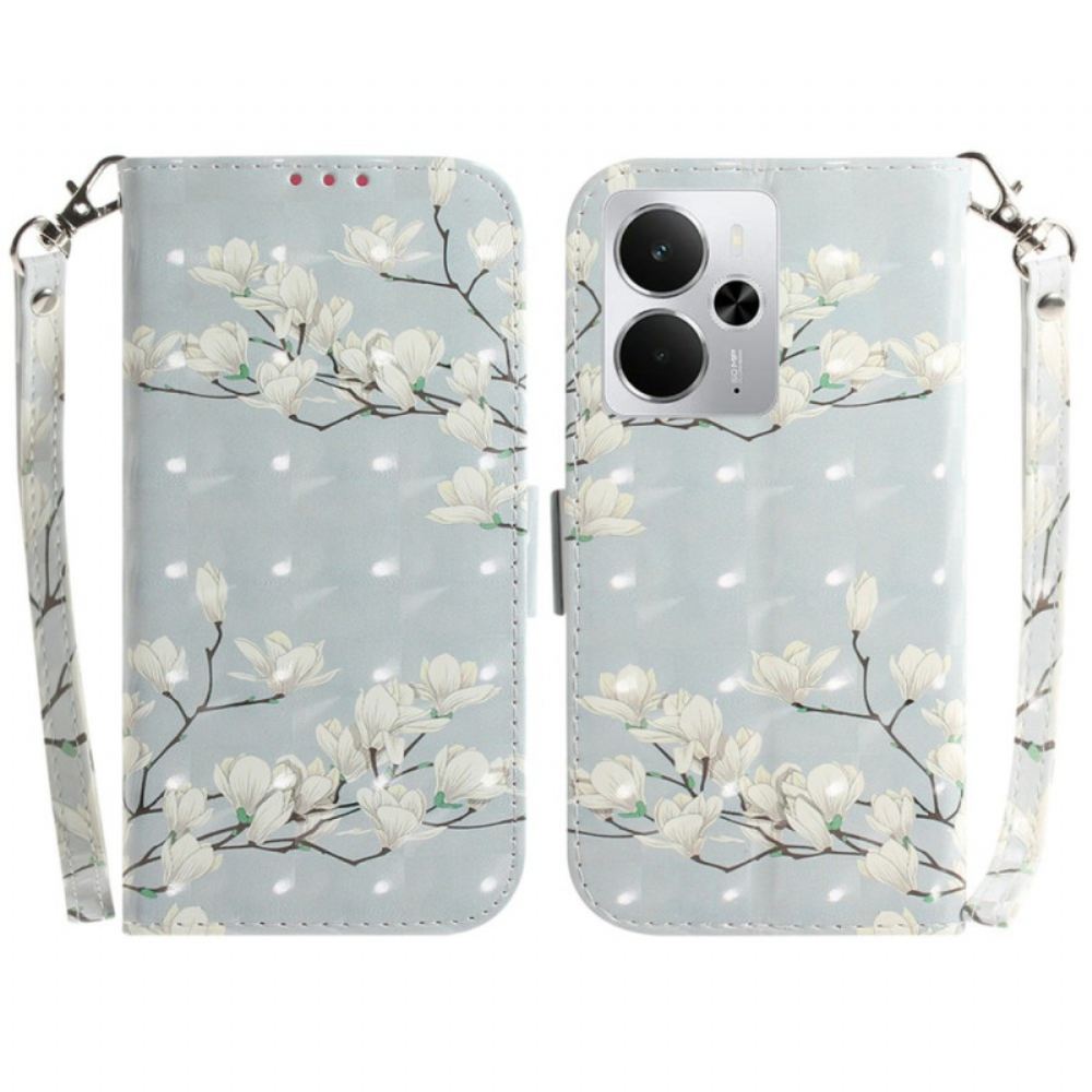 Kožený Kryt Na Realme 14 5g Magnólie Se Šňůrkou