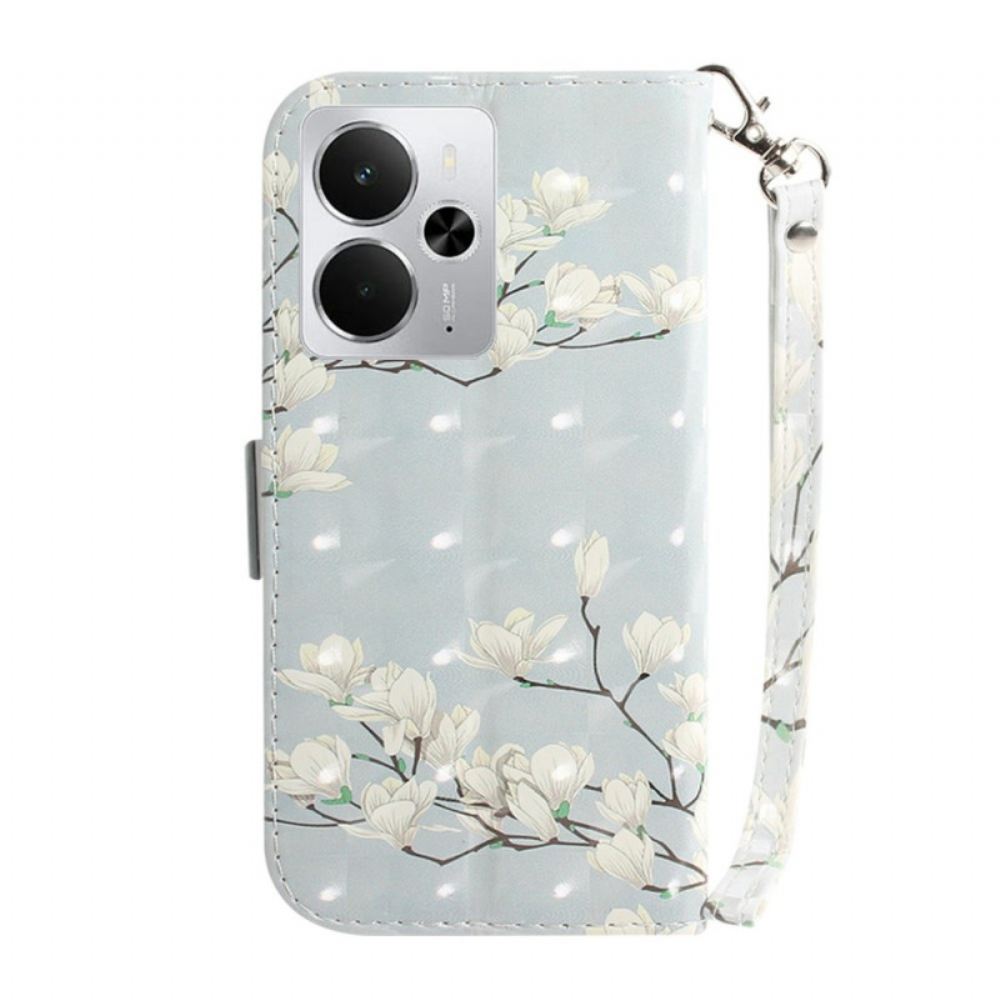 Kožený Kryt Na Realme 14 5g Magnólie Se Šňůrkou
