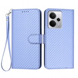 Kožený Kryt Na Realme 14 5g Uhlíková Vlákna S Páskem