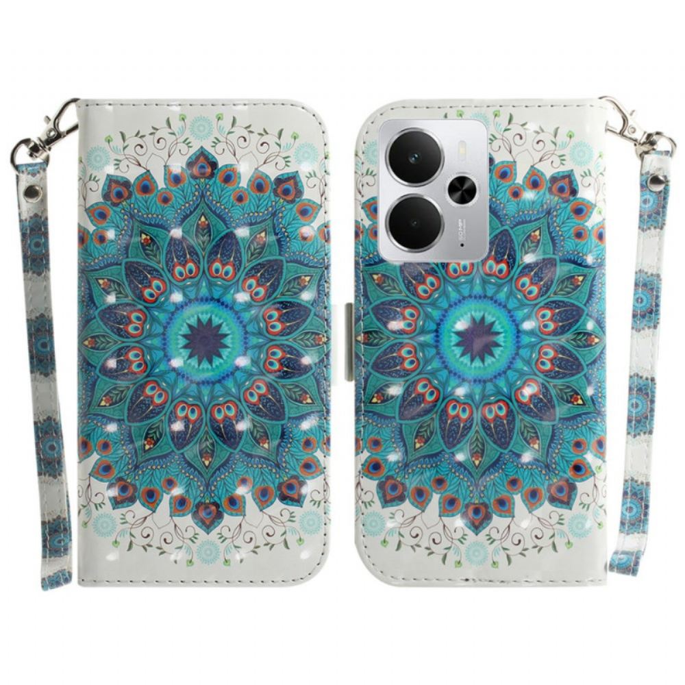 Kožený Kryt Na Realme 14 5g Zelená Mandala Se Šňůrkou