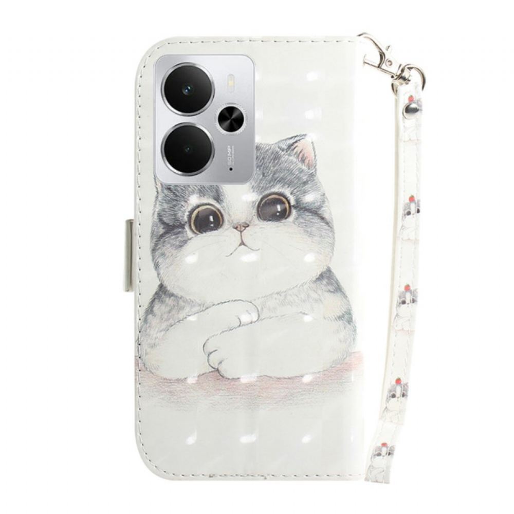 Kožený Kryt Realme 14 5g Kočka A Jahodový Provázek