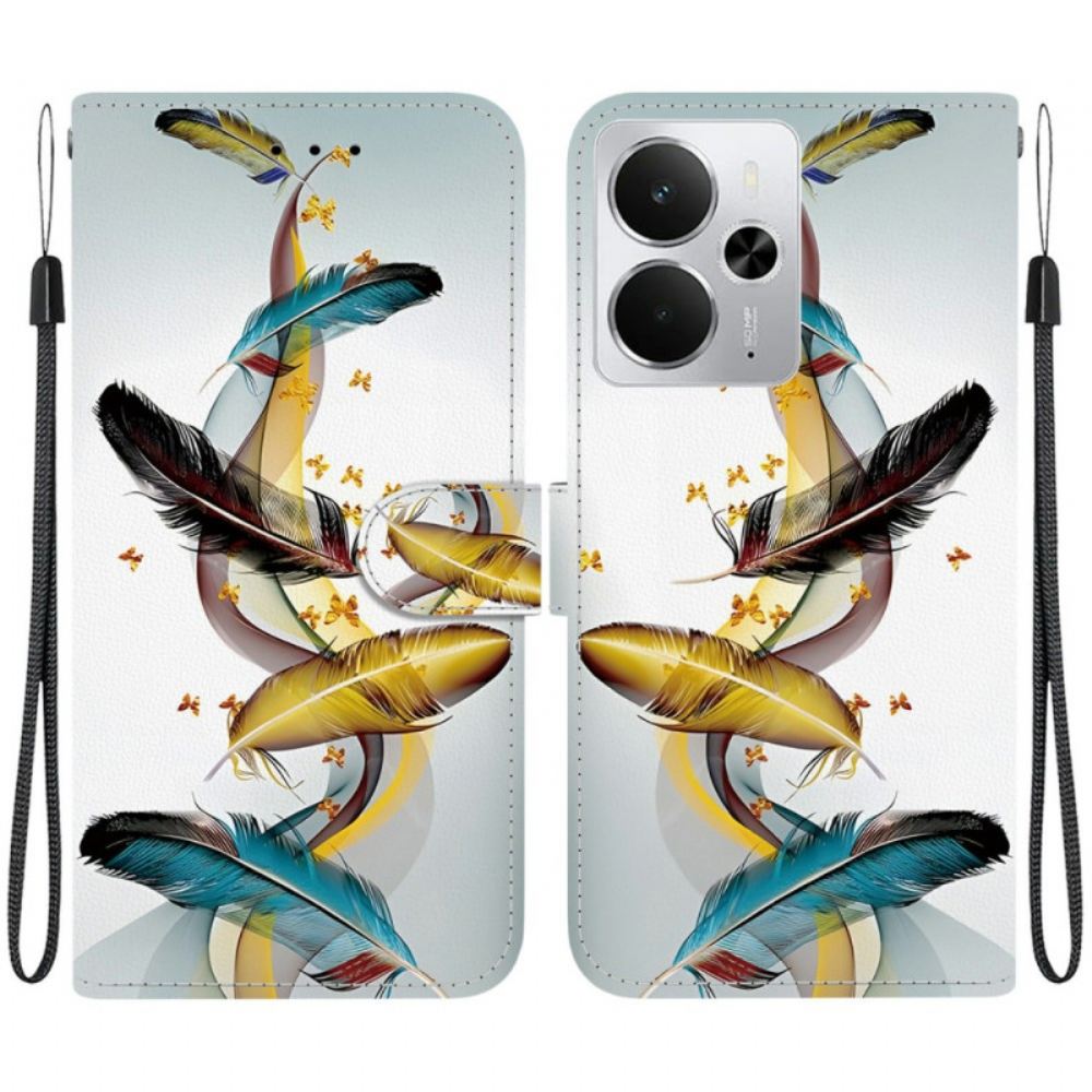 Kožený Kryt Realme 14 5g Peří A Motýli
