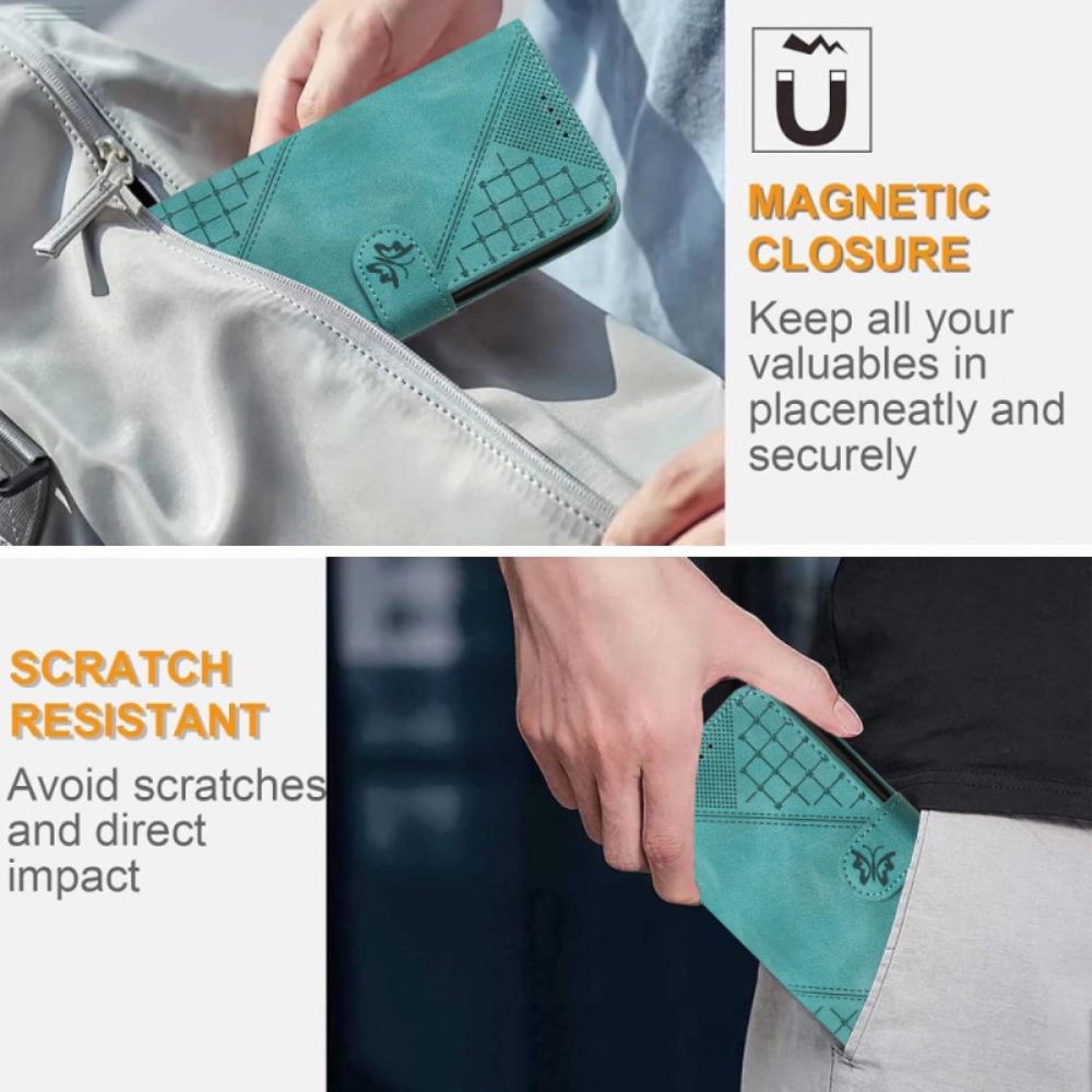 Kožený Kryt Realme 14 5g Popruh S Motýlím Vzorem