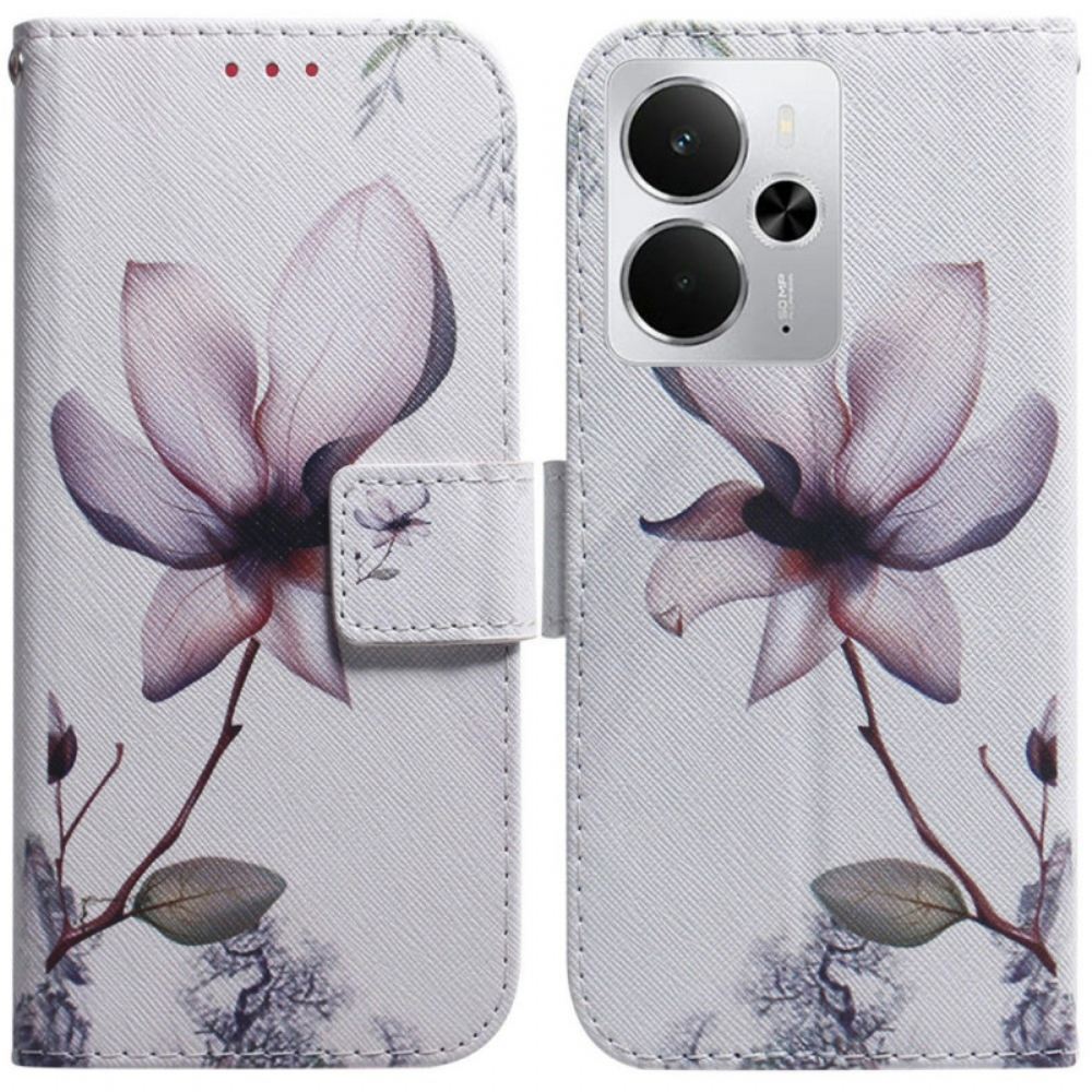 Kožený Kryt Realme 14 5g Růžový Květ