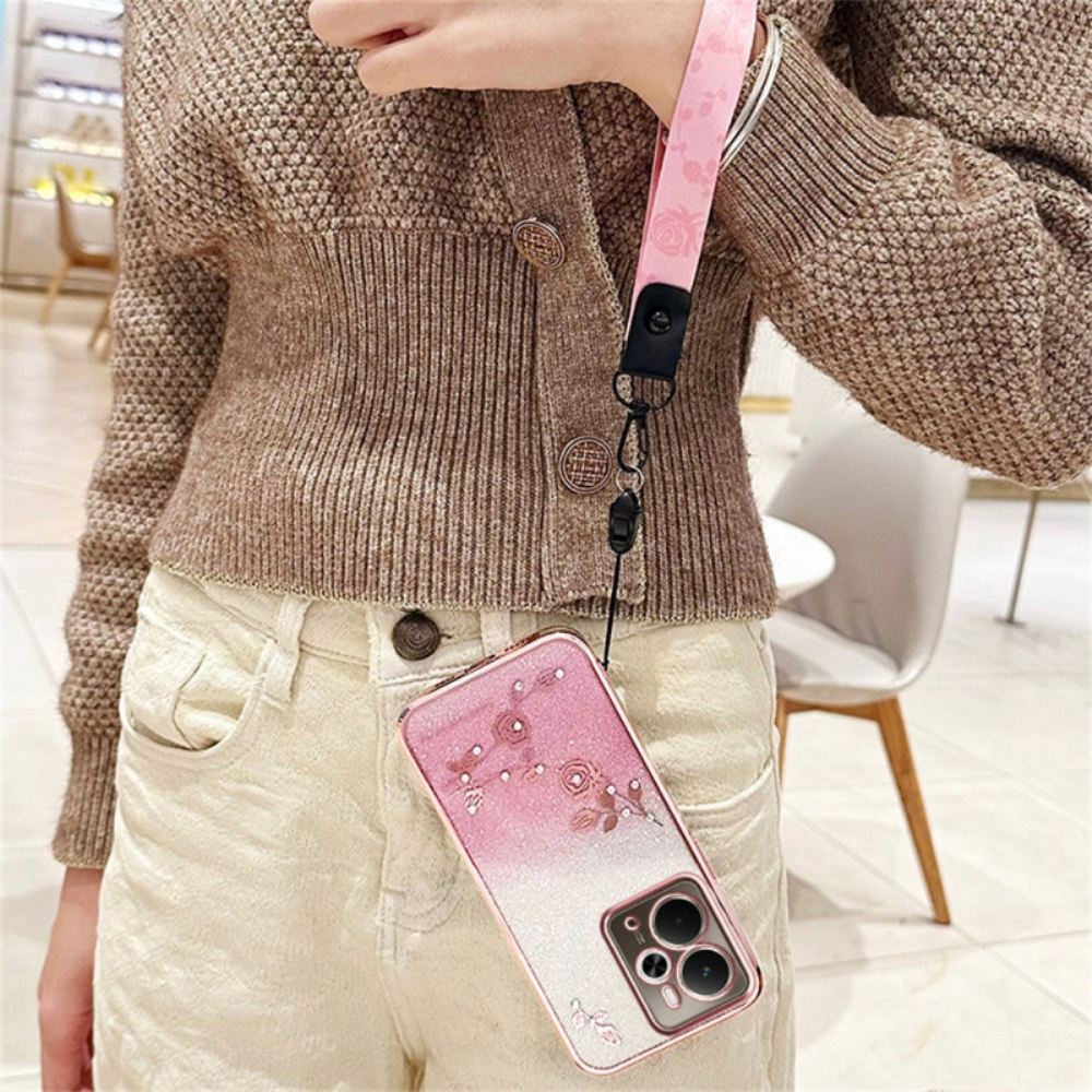 Kryt Na Realme 14 5g Kadem Květiny A Kamínky Se Šňůrkou