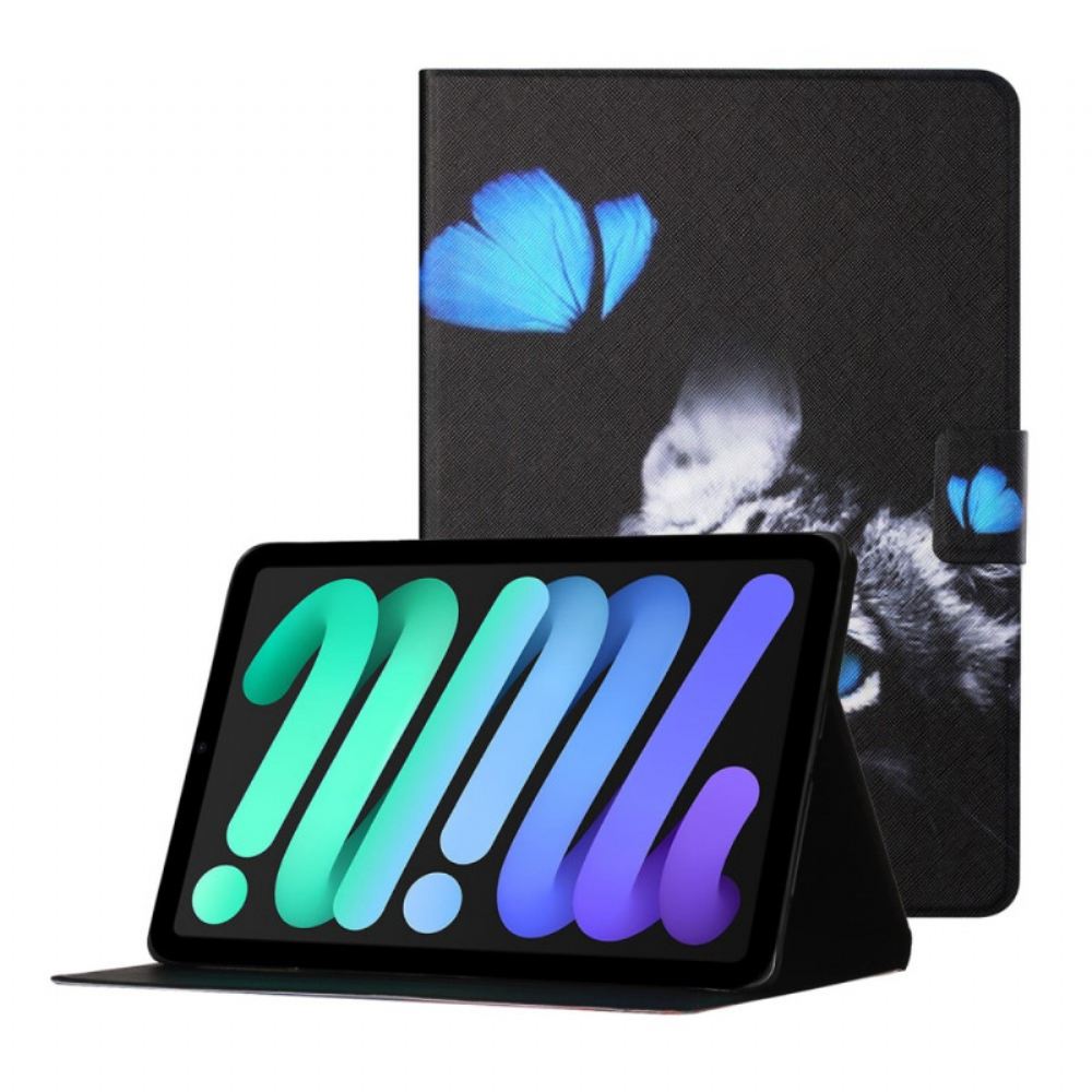Flipové Pouzdro Na iPad Mini 6 (2021) Kočka A Modrý Motýl