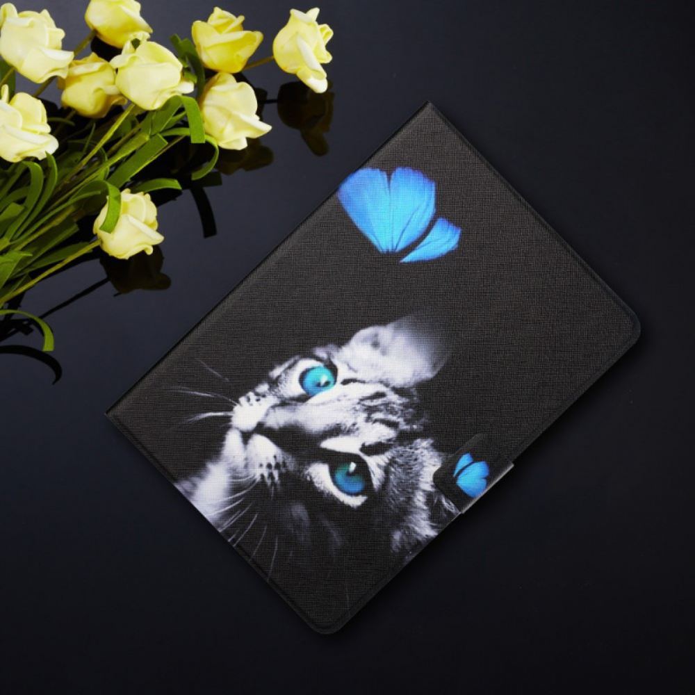 Flipové Pouzdro Na iPad Mini 6 (2021) Kočka A Modrý Motýl