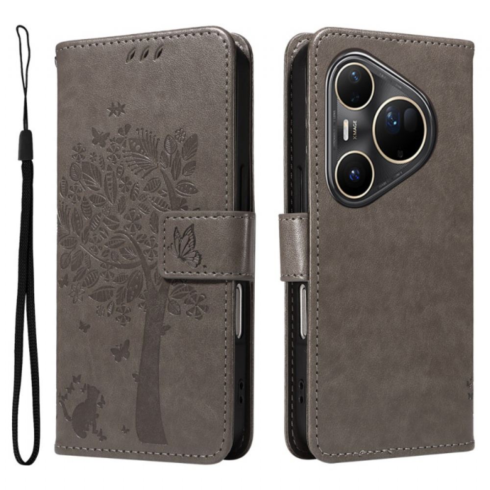 Kožený Kryt Huawei Pura 80 Ultra Kočka A Strom