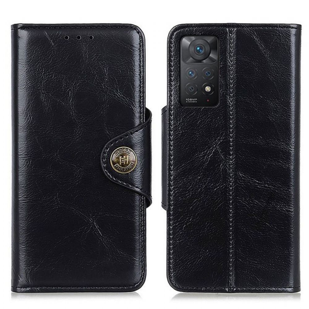Flipové Pouzdro Na Xiaomi Redmi Note 11 Pro / 11 Pro 5G Knoflík Khazneh Z Imitace Lakované Kůže