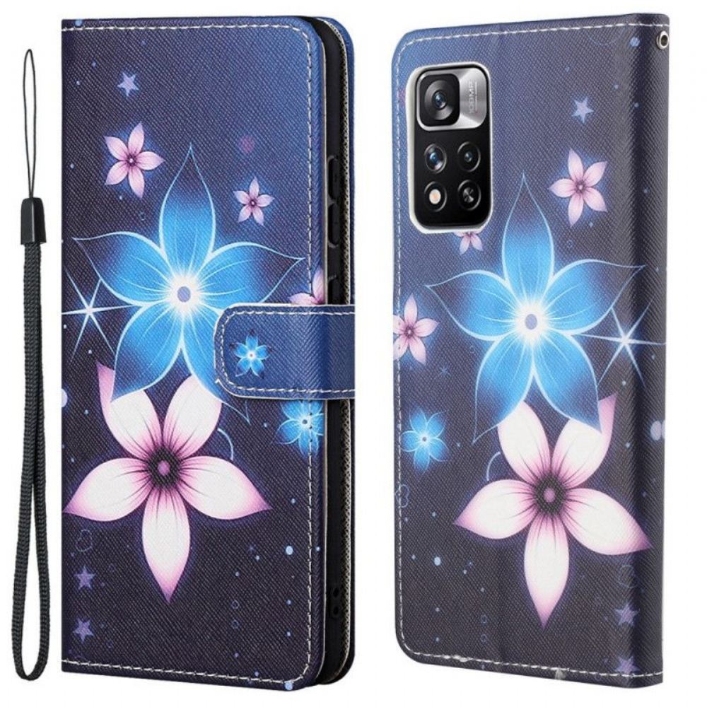 Flipové Pouzdro Na Xiaomi Redmi Note 11 Pro / 11 Pro 5G Na Lana Lunární Popruh Květiny
