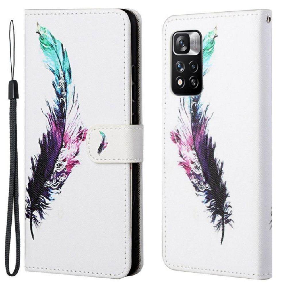 Kožené Pouzdro Na Xiaomi Redmi Note 11 Pro / 11 Pro 5G Na Lana Peříčko Se Šňůrkou
