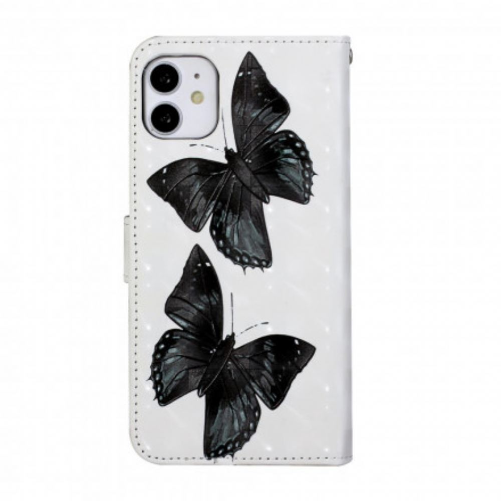 Flipové Pouzdro Na iPhone 11 Na Lana Motýlí Nastavitelný Popruh