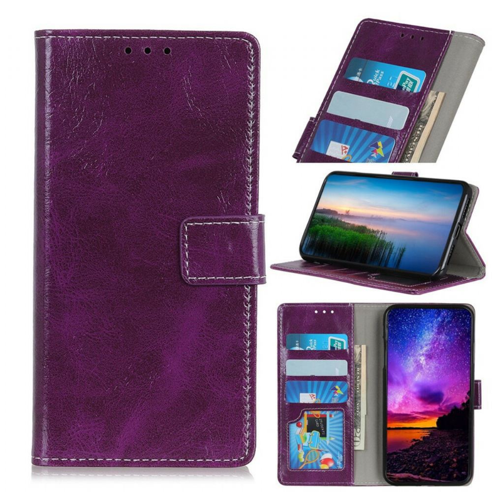 Kožené Pouzdro Na iPhone 11 Prošívání S Retro Efektem Kůže
