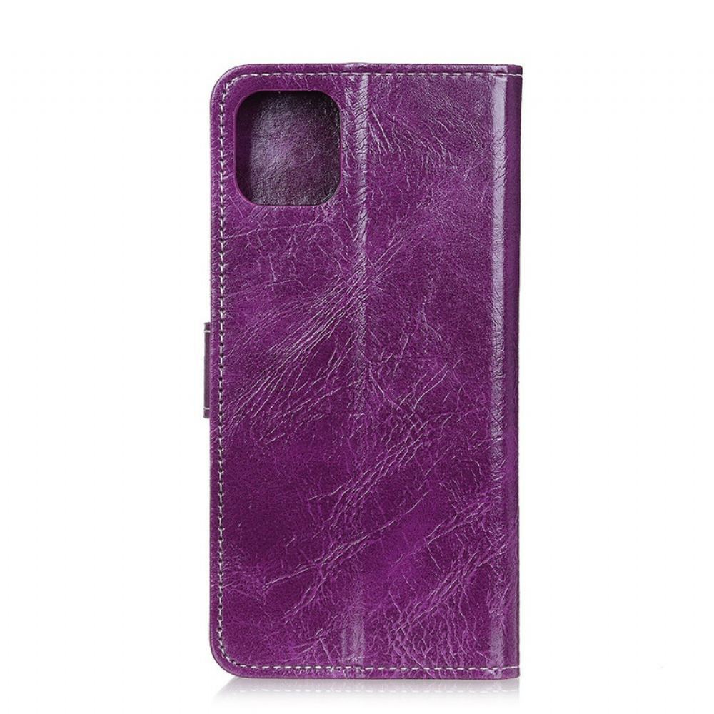 Kožené Pouzdro Na iPhone 11 Prošívání S Retro Efektem Kůže