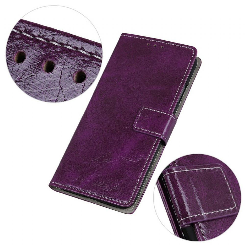 Kožené Pouzdro Na iPhone 11 Prošívání S Retro Efektem Kůže