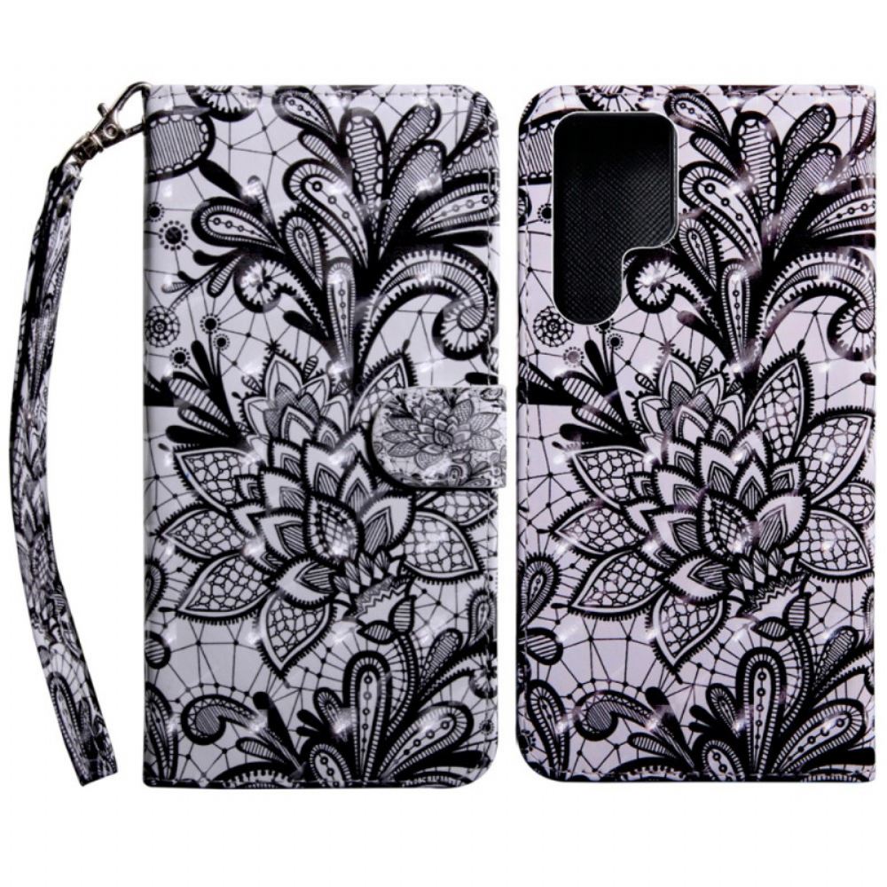 Flipové Pouzdro Na Samsung Galaxy S22 Ultra 5G Elegantní Krajka