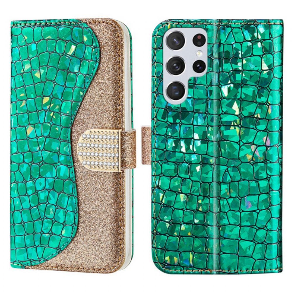 Flipové Pouzdro Na Samsung Galaxy S22 Ultra 5G Krokodýlí Diamanty