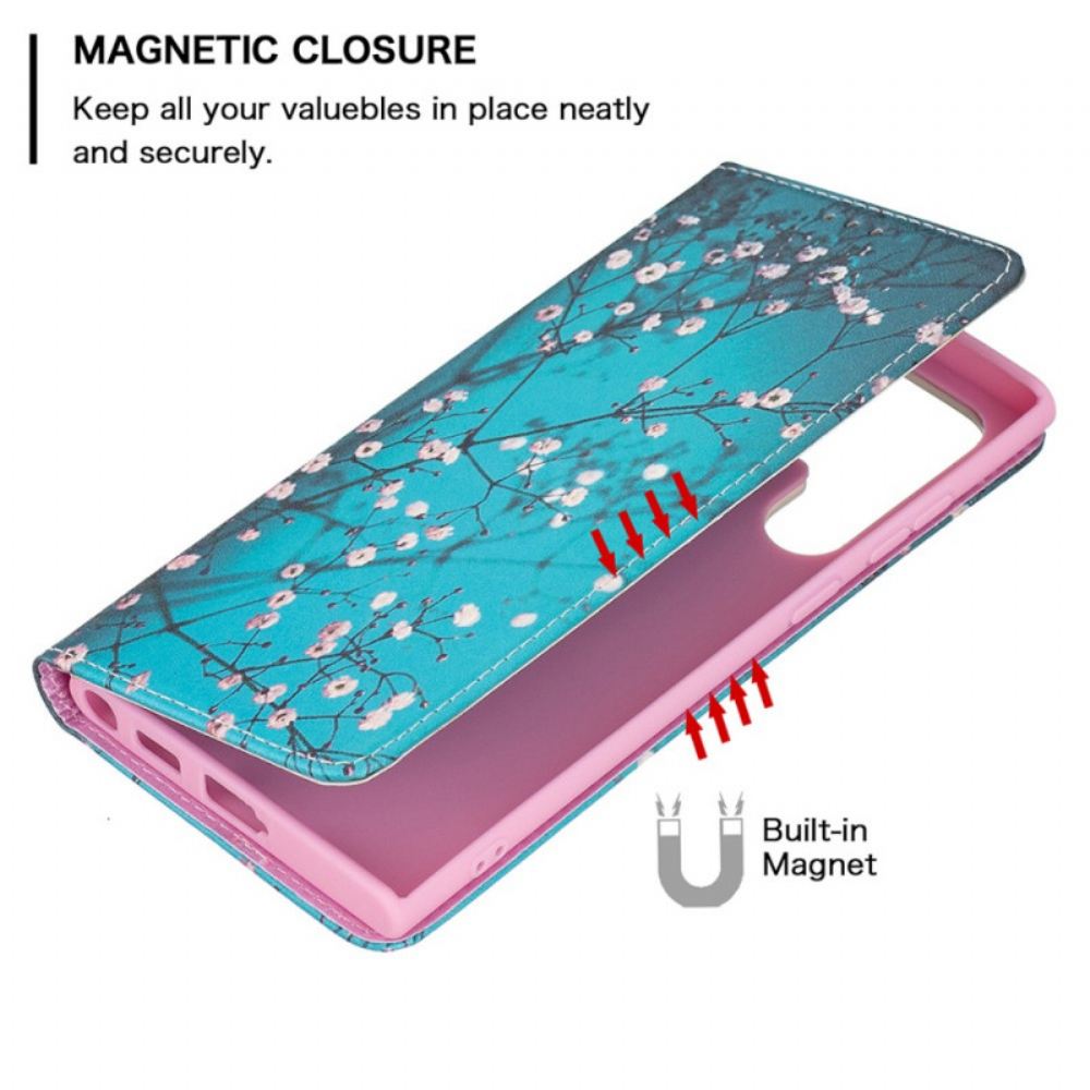 Flipové Pouzdro Na Samsung Galaxy S22 Ultra 5G Kvetoucí Strom