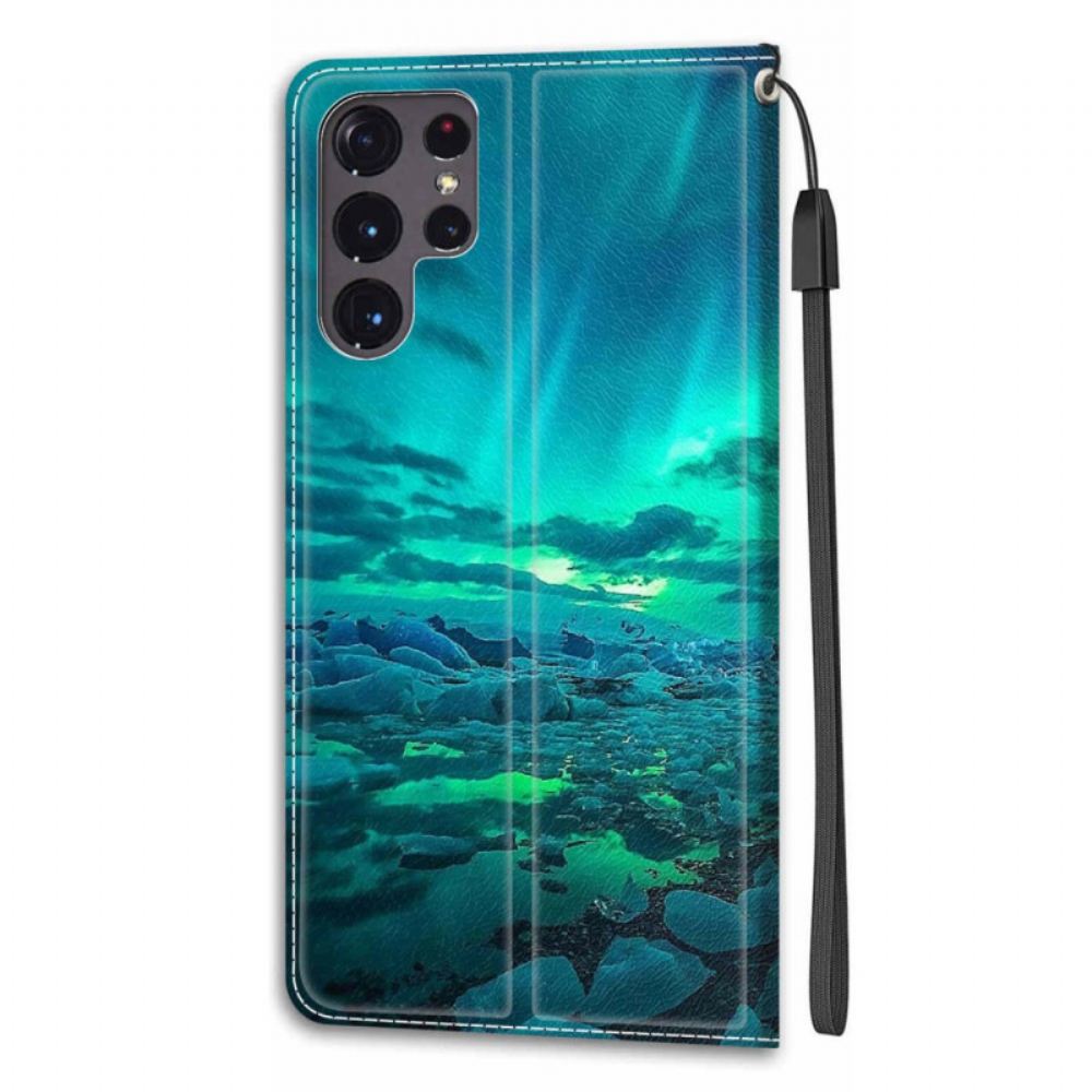 Flipové Pouzdro Na Samsung Galaxy S22 Ultra 5G Na Lana Krajina S Lankem