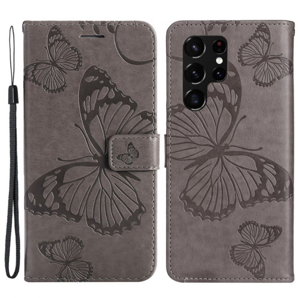 Flipové Pouzdro Na Samsung Galaxy S22 Ultra 5G Na Lana Obří Motýli