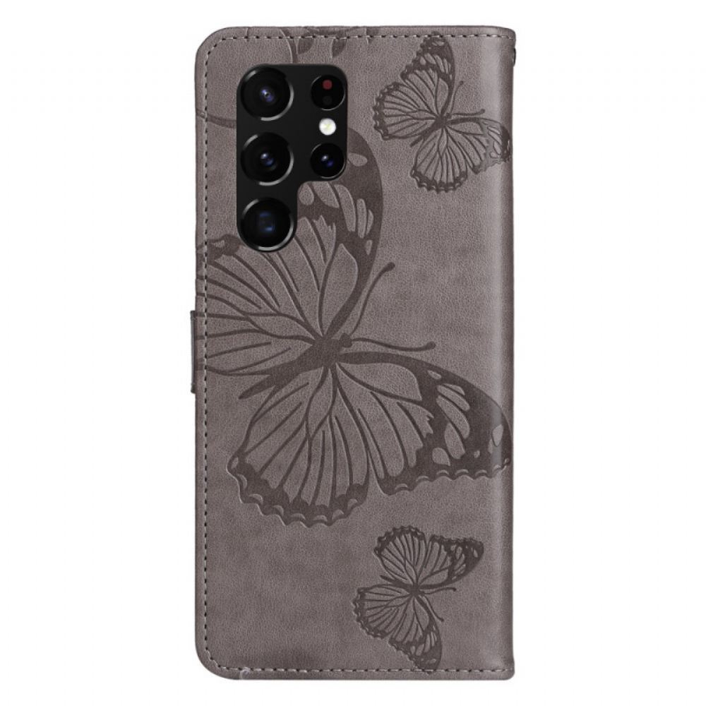 Flipové Pouzdro Na Samsung Galaxy S22 Ultra 5G Na Lana Obří Motýli