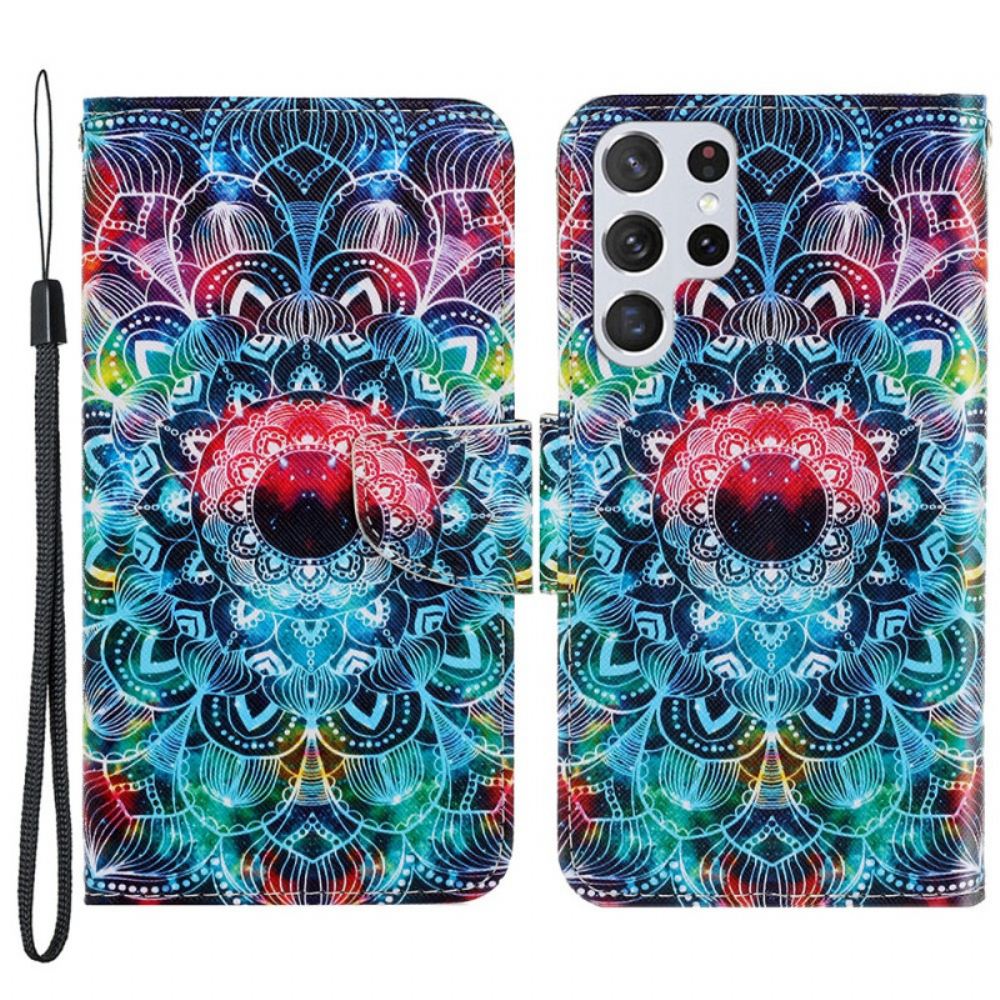 Flipové Pouzdro Na Samsung Galaxy S22 Ultra 5G Na Lana Okázalá Mandala S Popruhem