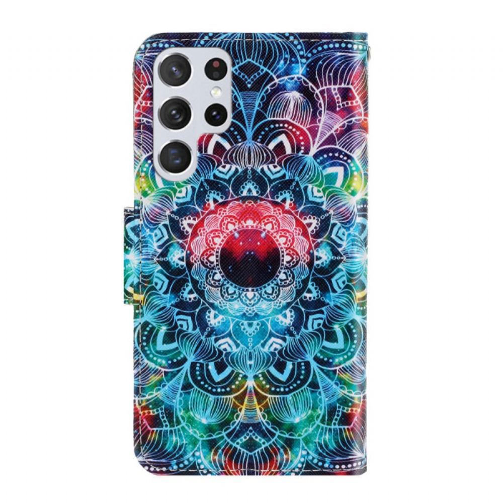 Flipové Pouzdro Na Samsung Galaxy S22 Ultra 5G Na Lana Okázalá Mandala S Popruhem
