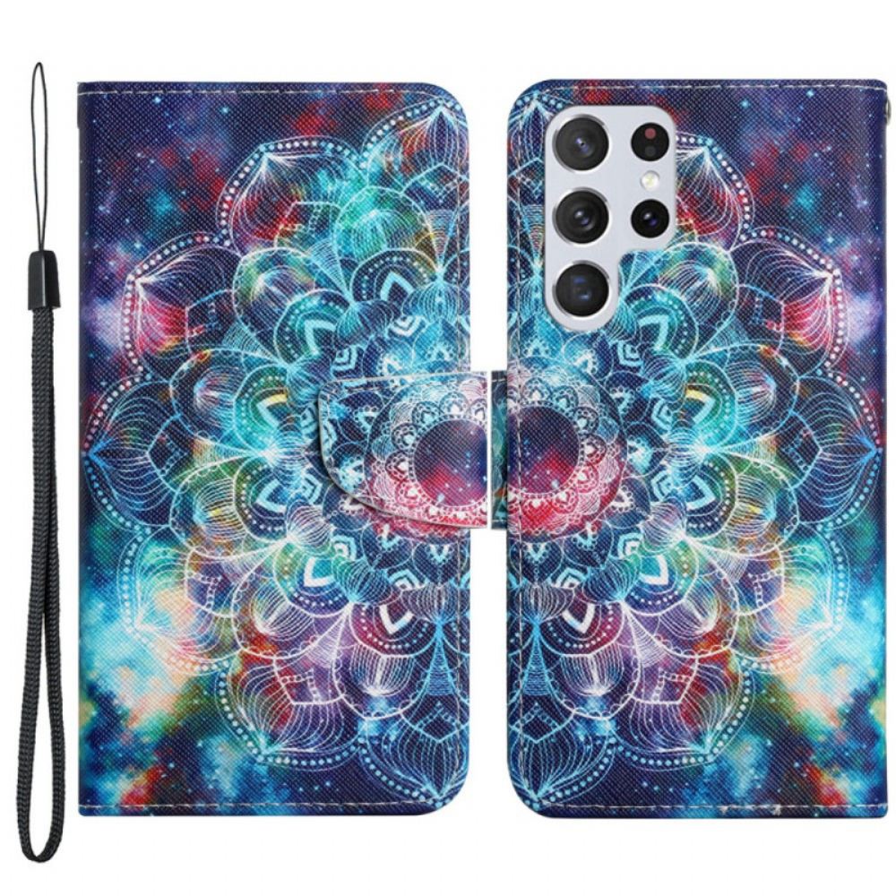 Flipové Pouzdro Na Samsung Galaxy S22 Ultra 5G Na Lana Okázalá Poloviční Mandala S Popruhem