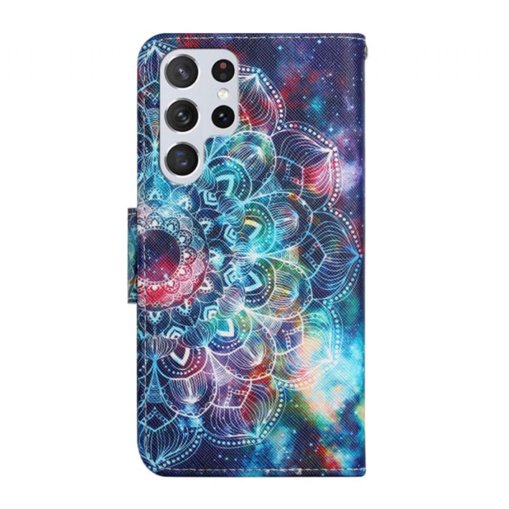Flipové Pouzdro Na Samsung Galaxy S22 Ultra 5G Na Lana Okázalá Poloviční Mandala S Popruhem