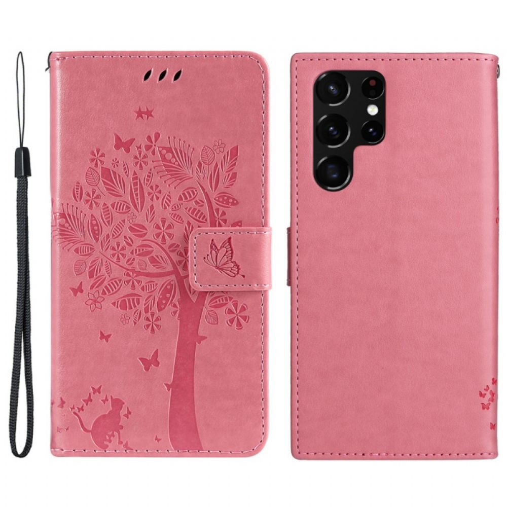 Flipové Pouzdro Na Samsung Galaxy S22 Ultra 5G Na Lana Strom A Strappy Cat