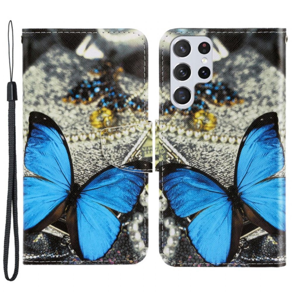Flipové Pouzdro Na Samsung Galaxy S22 Ultra 5G Na Lana Variace Motýlků