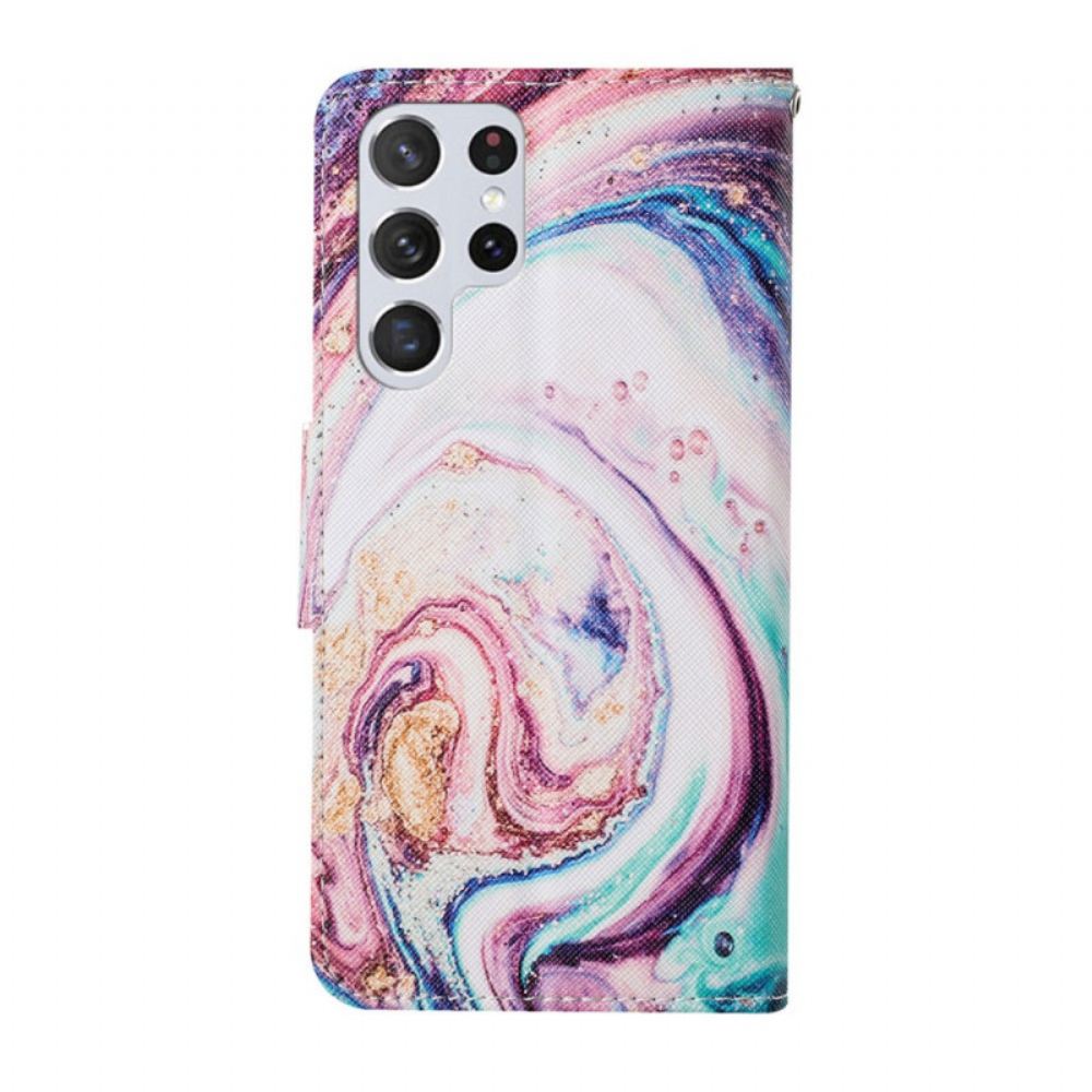 Flipové Pouzdro Na Samsung Galaxy S22 Ultra 5G Mramor S Popruhem