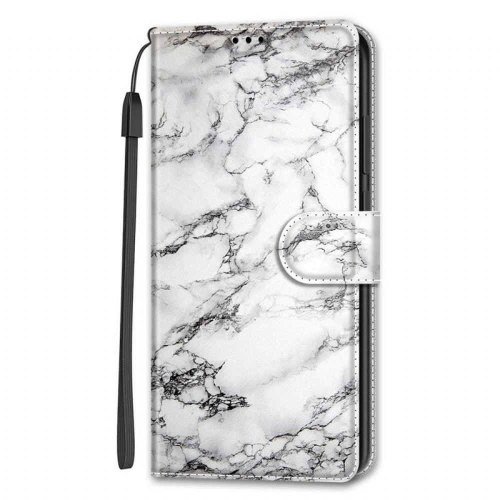 Flipové Pouzdro Na Samsung Galaxy S22 Ultra 5G Mramorová Elegance S Popruhem