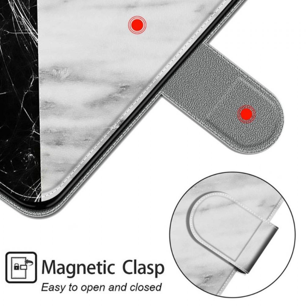 Flipové Pouzdro Na Samsung Galaxy S22 Ultra 5G Mramorová Elegance S Popruhem