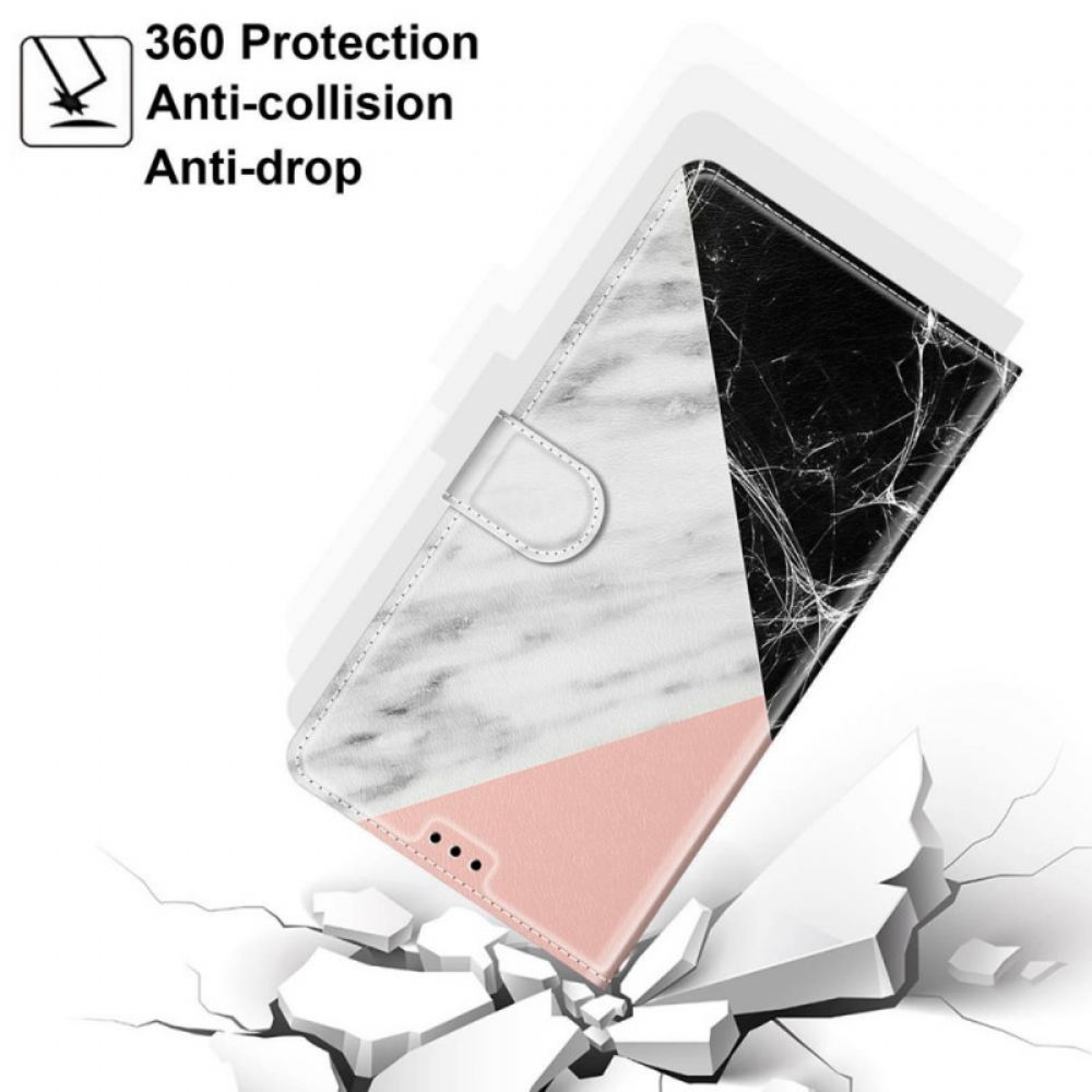 Flipové Pouzdro Na Samsung Galaxy S22 Ultra 5G Mramorová Elegance S Popruhem