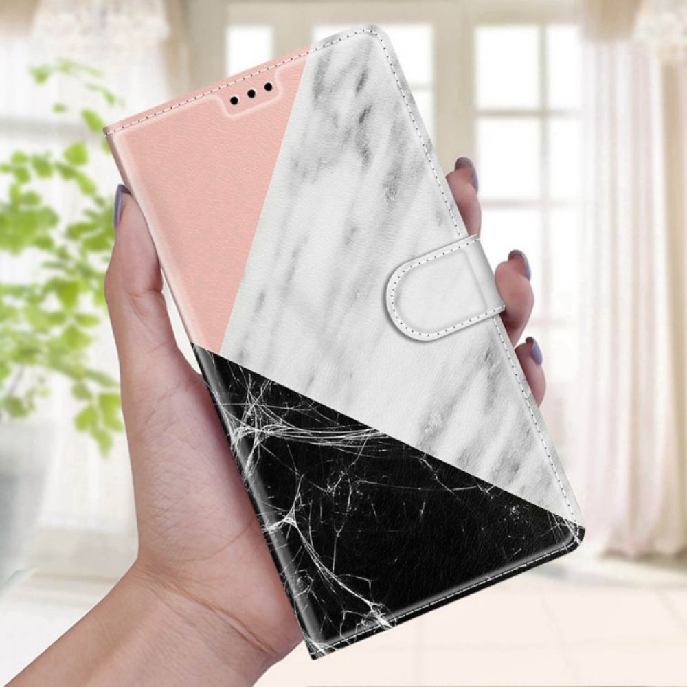 Flipové Pouzdro Na Samsung Galaxy S22 Ultra 5G Mramorová Elegance S Popruhem