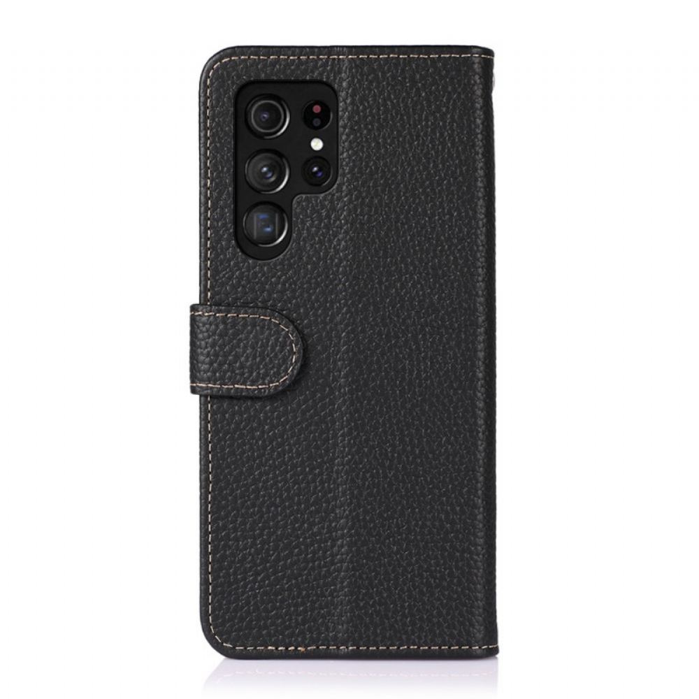 Flipové Pouzdro Na Samsung Galaxy S22 Ultra 5G Pravá Kůže Khazneh Litchi