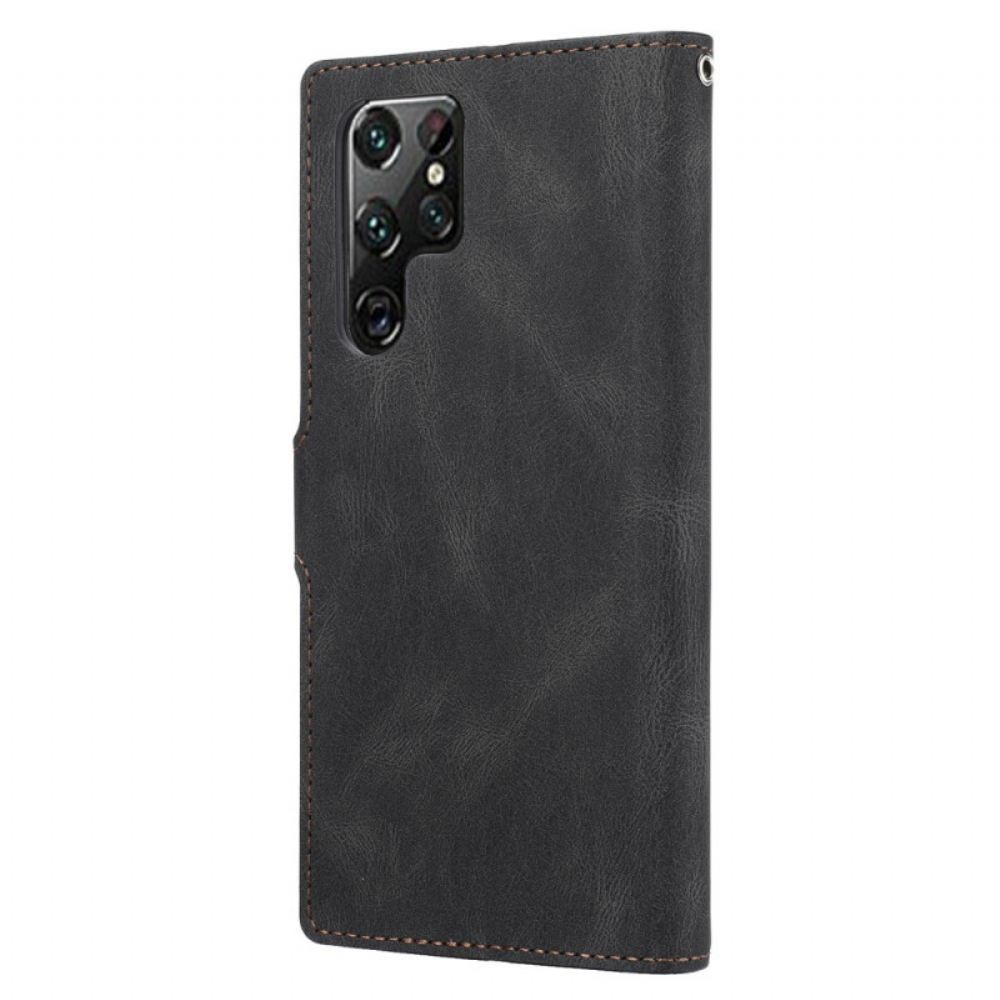 Flipové Pouzdro Na Samsung Galaxy S22 Ultra 5G Vintage Couture Z Umělé Kůže